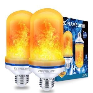 2 LED Flame Light Bulbs | Orange Yellow | Flickering Fire